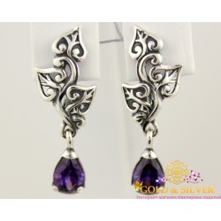 Серебряные серьги 925 проба. Женские серьги с фиолетовым камнем, 2329